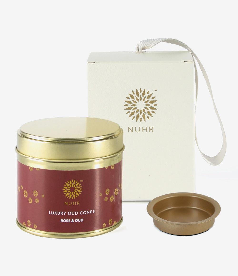 Incense Cones and Gold Metal Plate Burner Gift Set - Rose & Oud - Infinitycarts