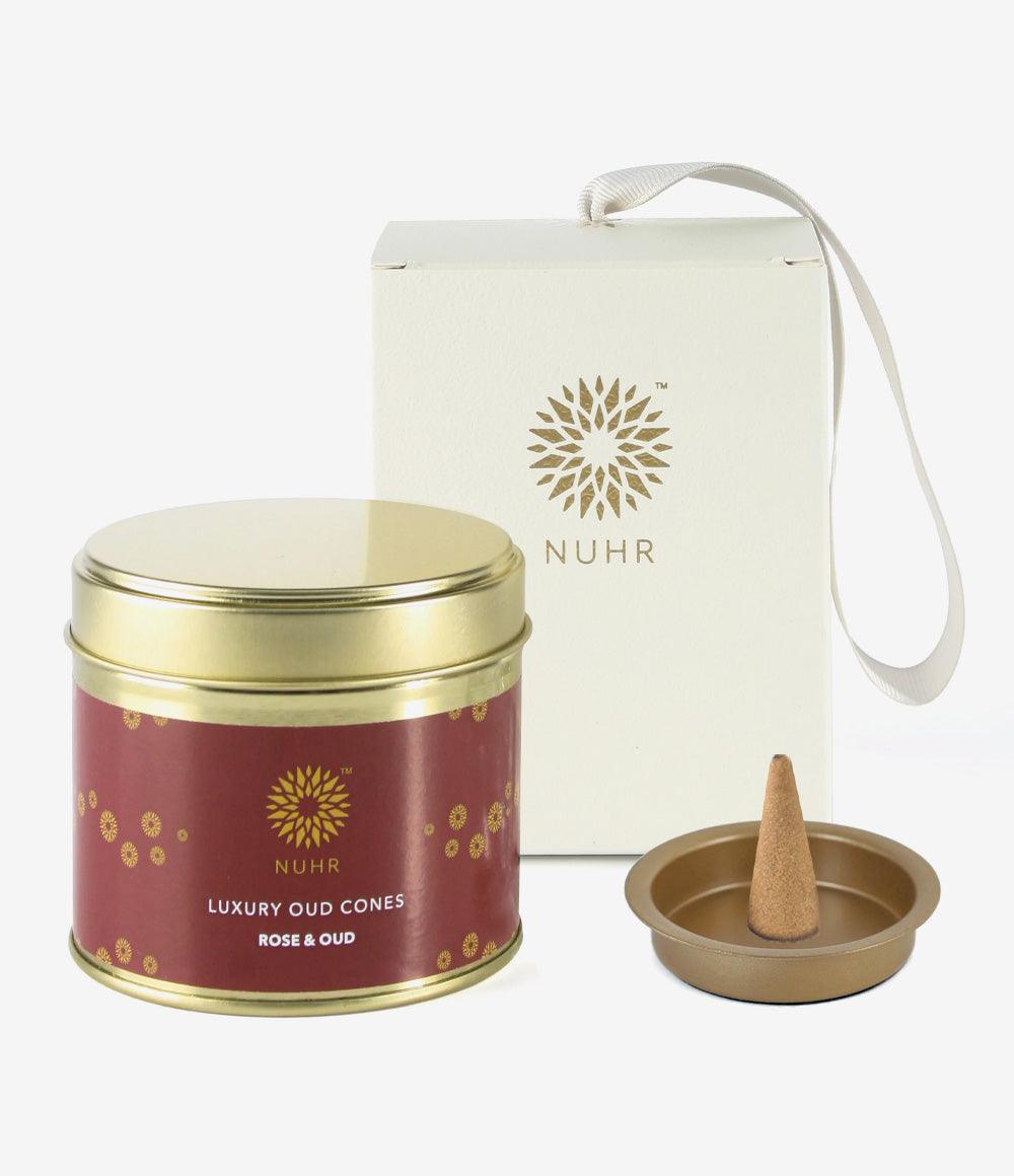 Incense Cones and Gold Metal Plate Burner Gift Set - Rose & Oud - Infinitycarts